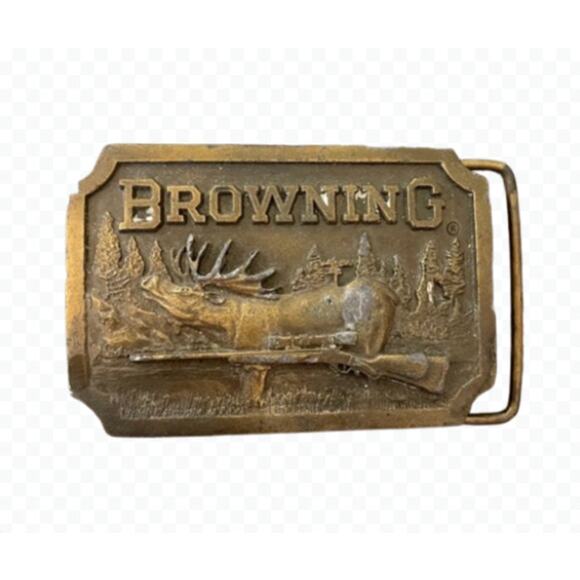 Vintage 1977 Indiana Metal Craft Browning Deer Elk Buck Hunting Belt Buckle - Picture 1 of 6